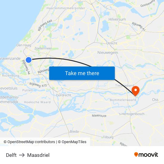 Delft to Maasdriel map
