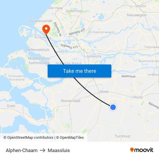 Alphen-Chaam to Maassluis map