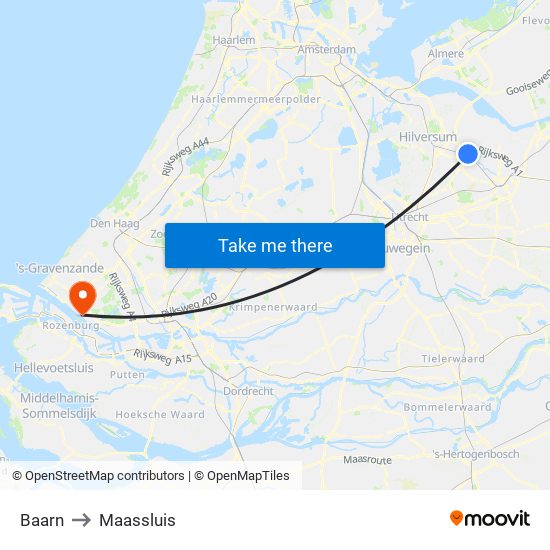 Baarn to Maassluis map