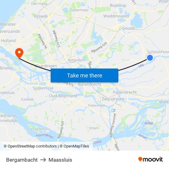 Bergambacht to Maassluis map