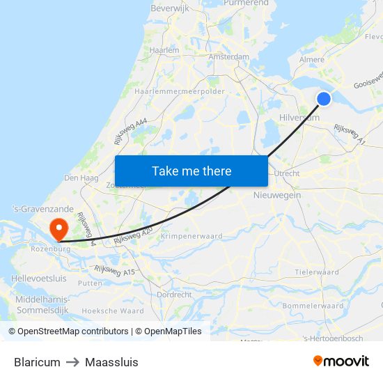 Blaricum to Maassluis map