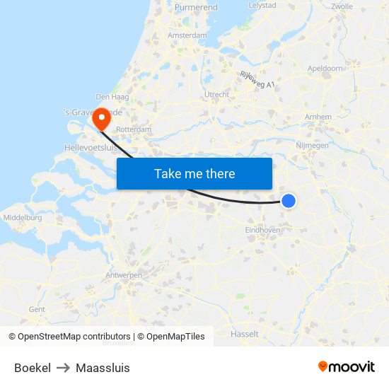 Boekel to Maassluis map