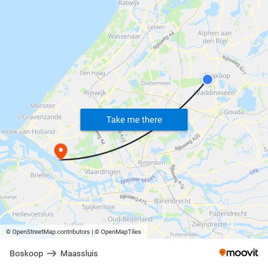 Boskoop to Maassluis map