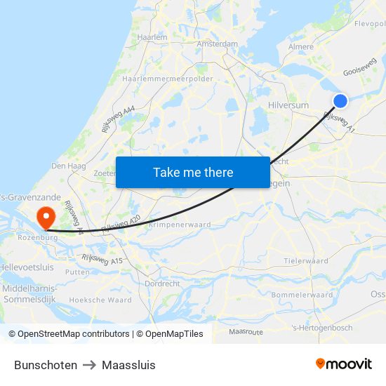 Bunschoten to Maassluis map