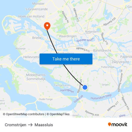 Cromstrijen to Maassluis map