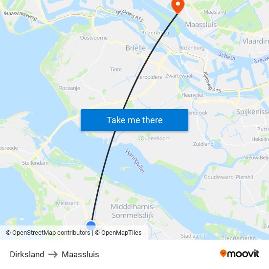 Dirksland to Maassluis map