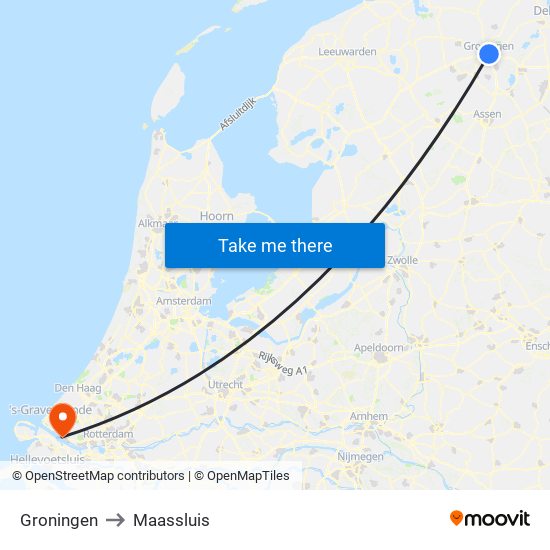 Groningen to Maassluis map