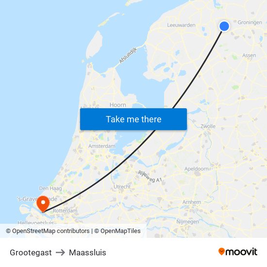 Grootegast to Maassluis map