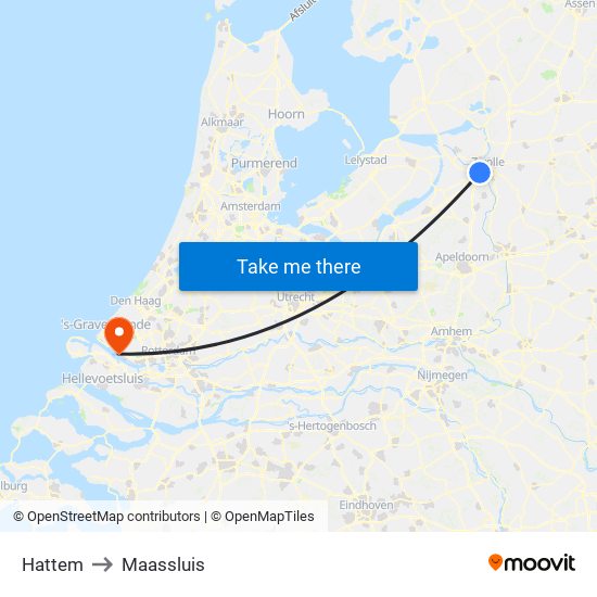 Hattem to Maassluis map