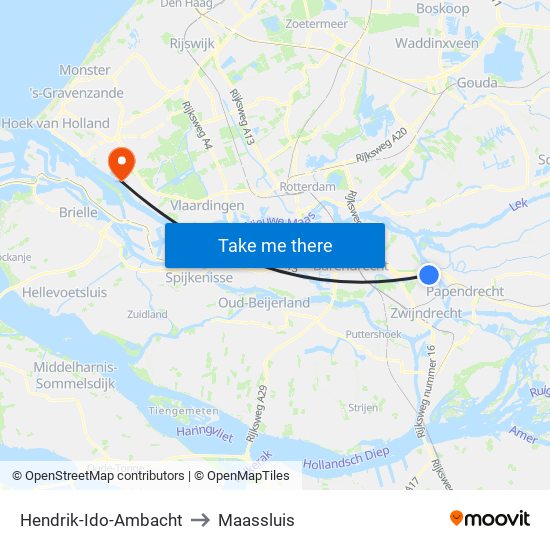 Hendrik-Ido-Ambacht to Maassluis map