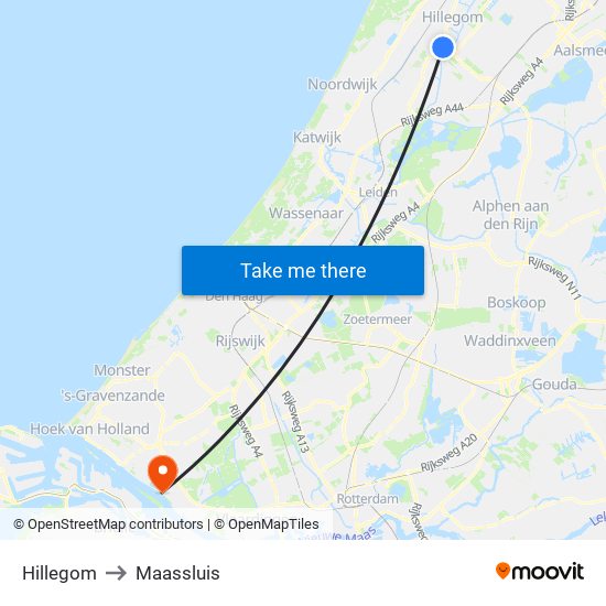 Hillegom to Maassluis map