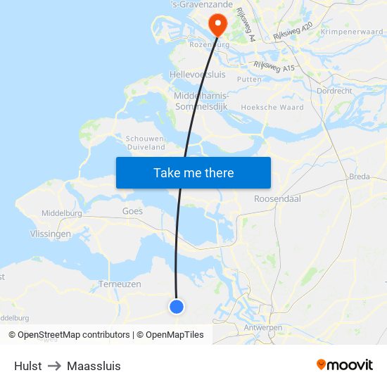 Hulst to Maassluis map