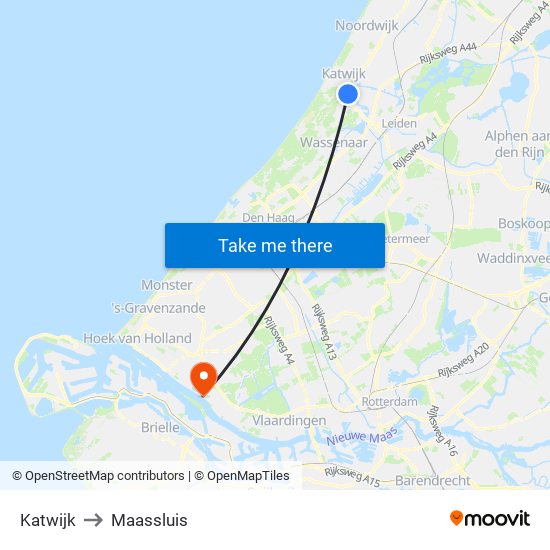 Katwijk to Maassluis map