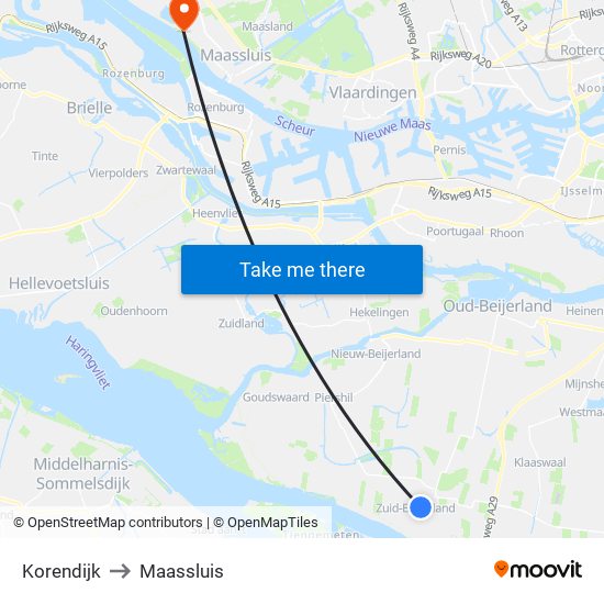 Korendijk to Maassluis map