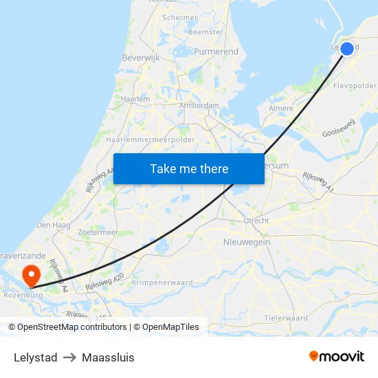 Lelystad to Maassluis map