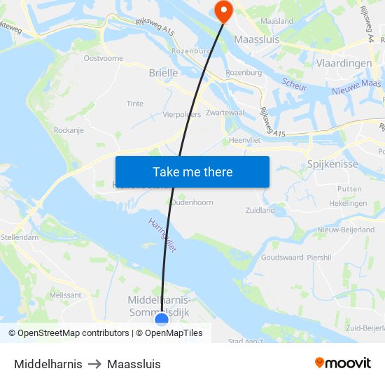 Middelharnis to Maassluis map