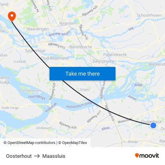 Oosterhout to Maassluis map