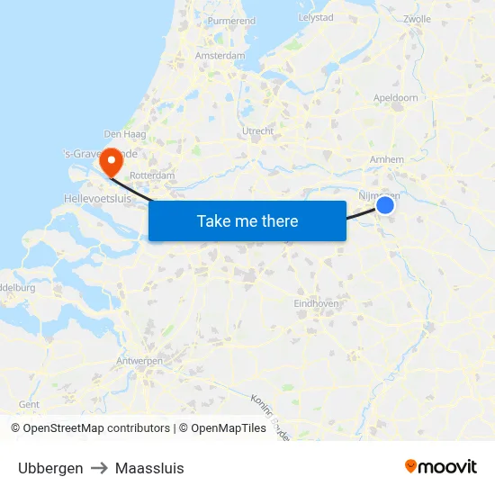 Ubbergen to Maassluis map