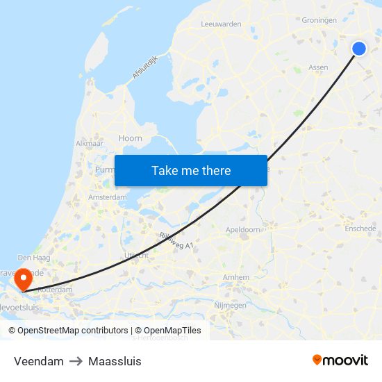 Veendam to Maassluis map