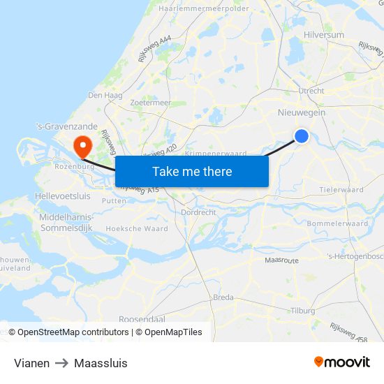 Vianen to Maassluis map
