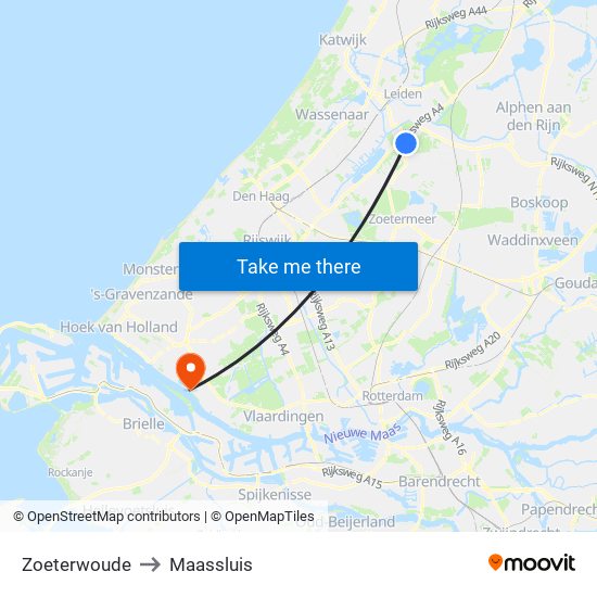Zoeterwoude to Maassluis map