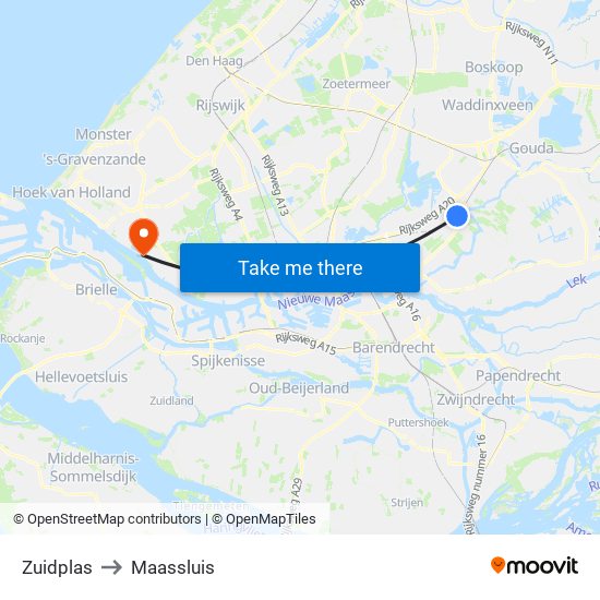 Zuidplas to Maassluis map