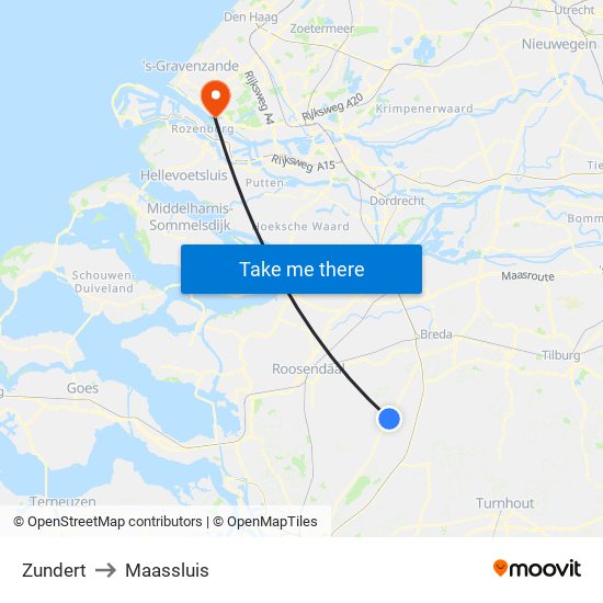Zundert to Maassluis map