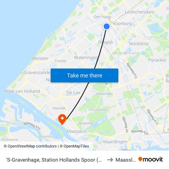 'S-Gravenhage, Station Hollands Spoor (Perron A) to Maassluis map