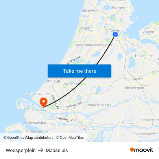 Weesperplein to Maassluis map