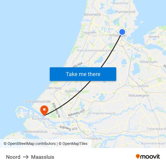 Noord to Maassluis map