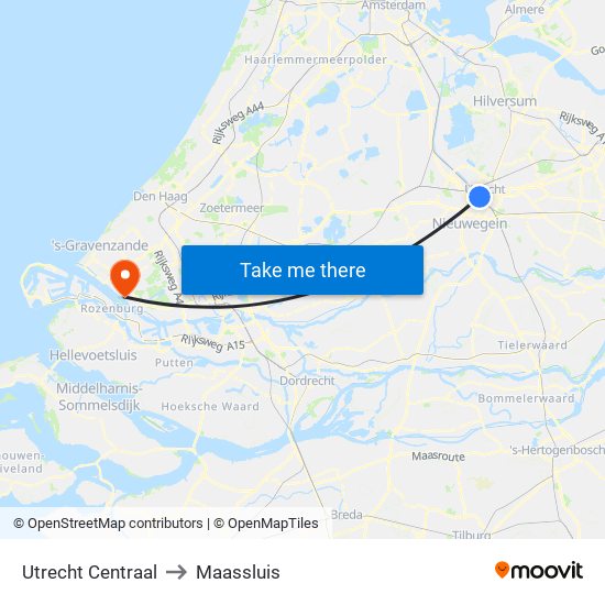 Utrecht Centraal to Maassluis map