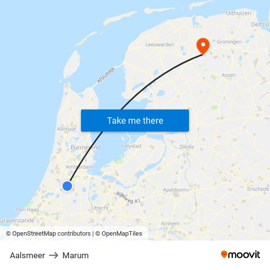 Aalsmeer to Marum map