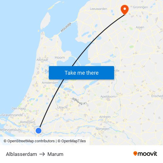 Alblasserdam to Marum map