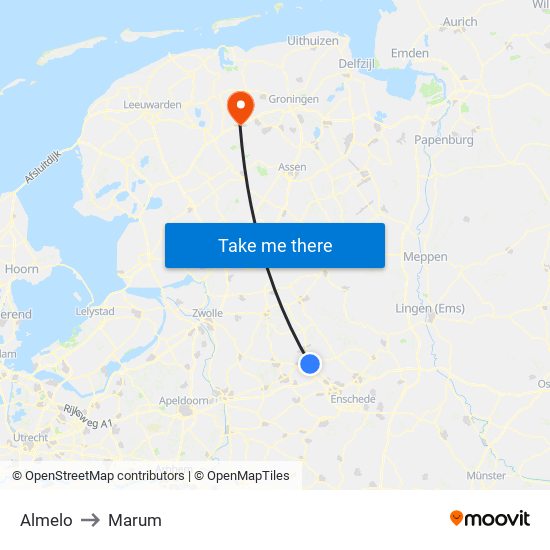 Almelo to Marum map