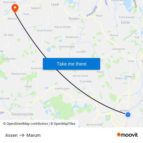 Assen to Marum map