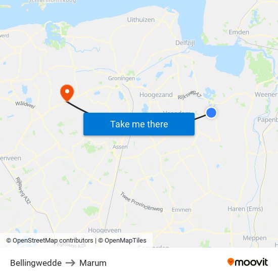 Bellingwedde to Marum map