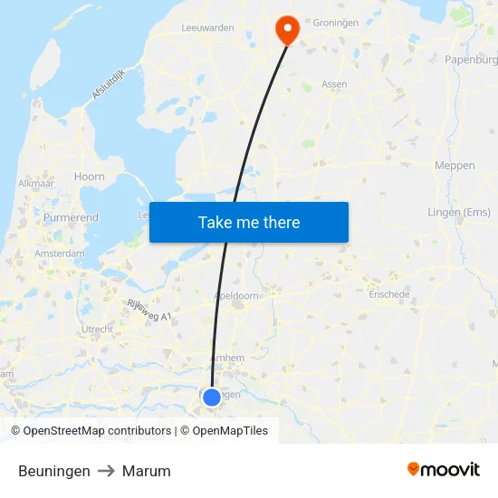 Beuningen to Marum map