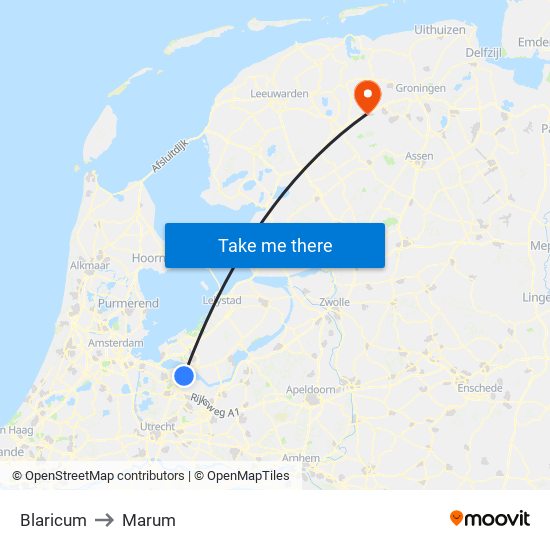 Blaricum to Marum map
