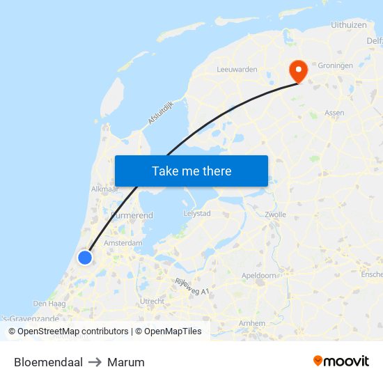 Bloemendaal to Marum map