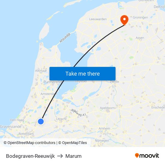 Bodegraven-Reeuwijk to Marum map