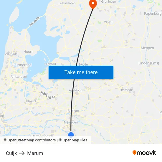 Cuijk to Marum map