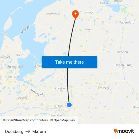 Doesburg to Marum map