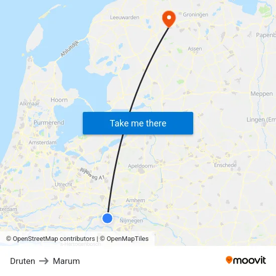 Druten to Marum map