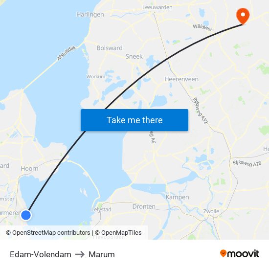 Edam-Volendam to Marum map