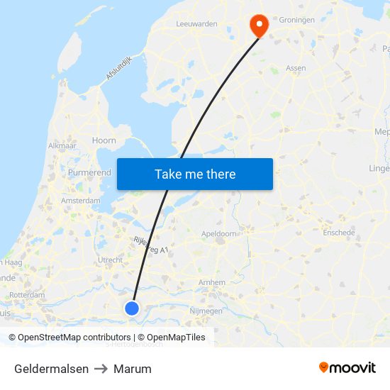 Geldermalsen to Marum map
