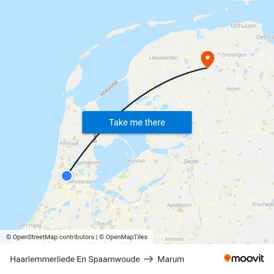 Haarlemmerliede En Spaarnwoude to Marum map