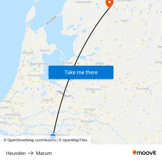 Heusden to Marum map