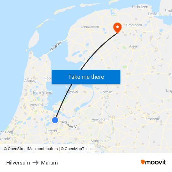 Hilversum to Marum map