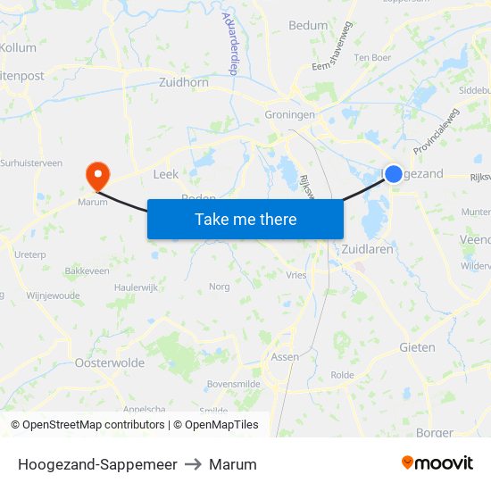 Hoogezand-Sappemeer to Marum map