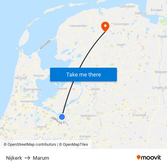 Nijkerk to Marum map